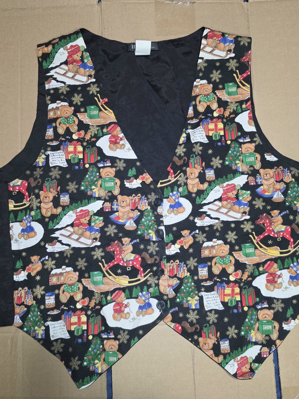 VTG 111 Main Christmas Sweater Vest Womens 1X Teddy Bear Toy Holiday Knit